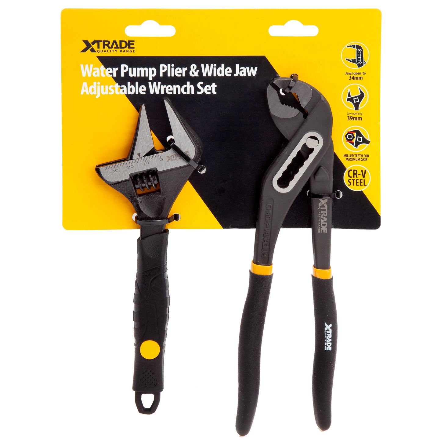 XTrade Water Pump Plier & Wide Jaw Adjustable Wrench Set